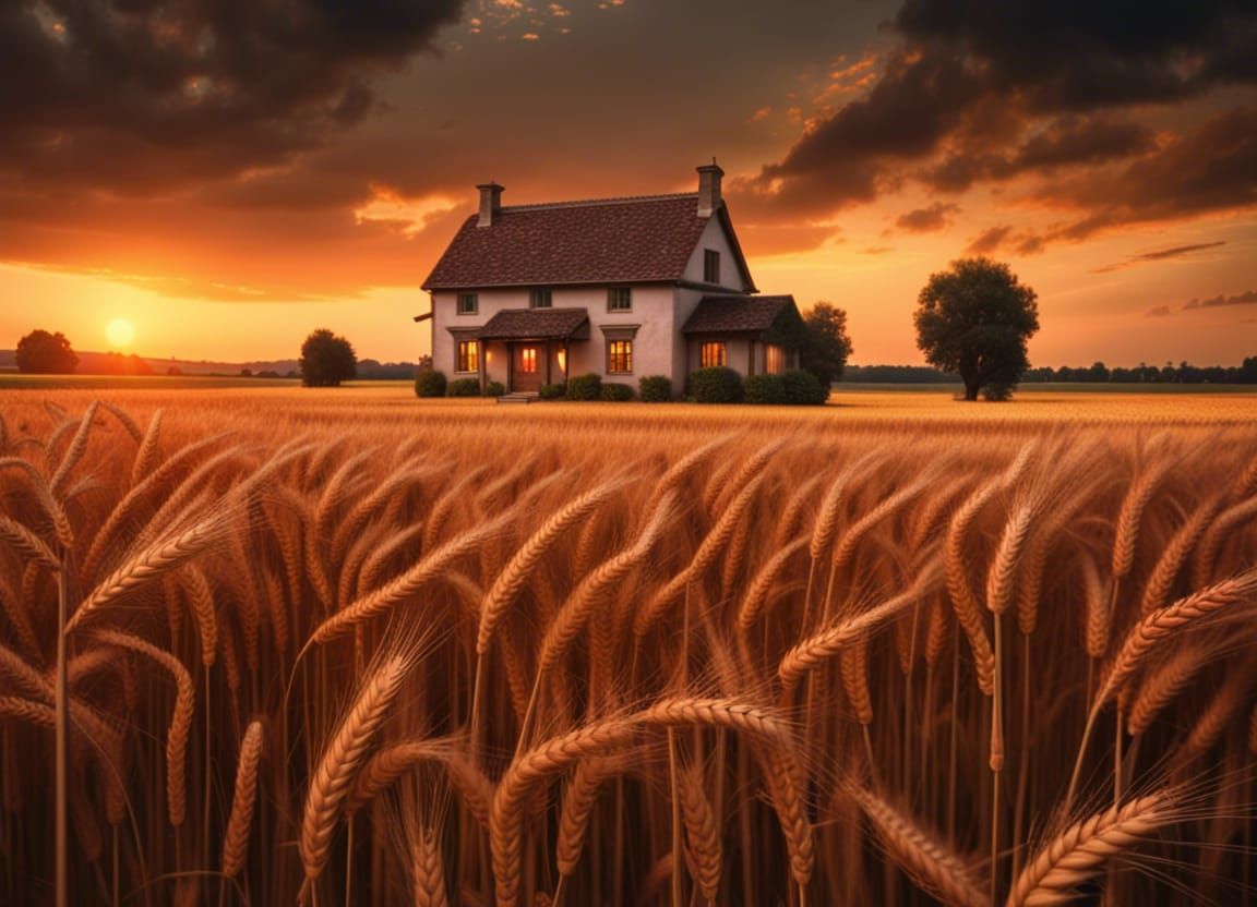 Picturesque Farmhouse at Sunset: Photorealistic 8K Image