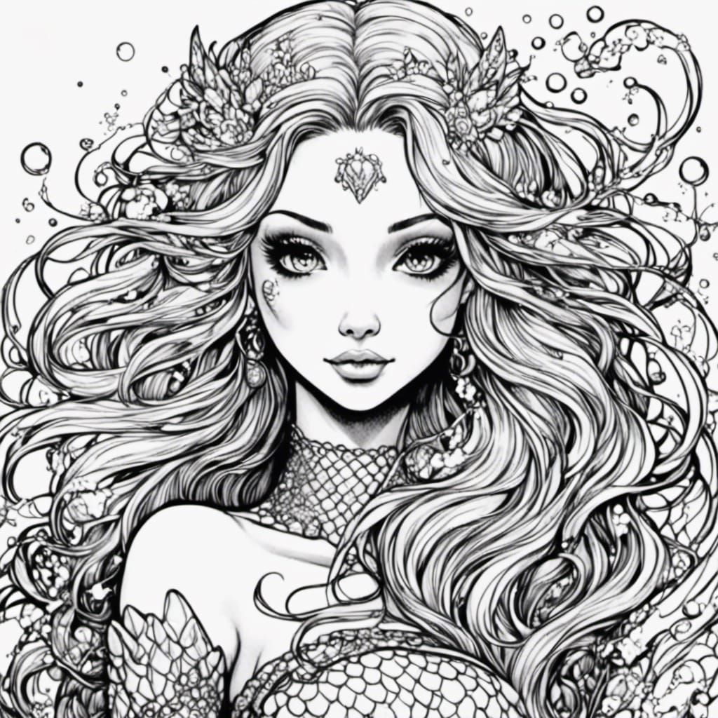 Kawaii Mermaid Coloring Book Page