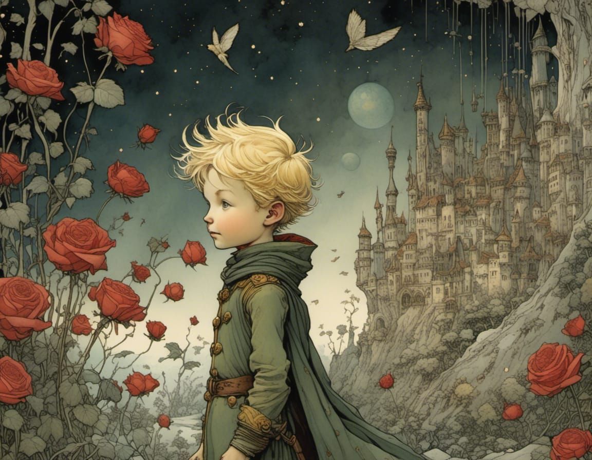 The Little Prince and his Rose: Detailed Illustration