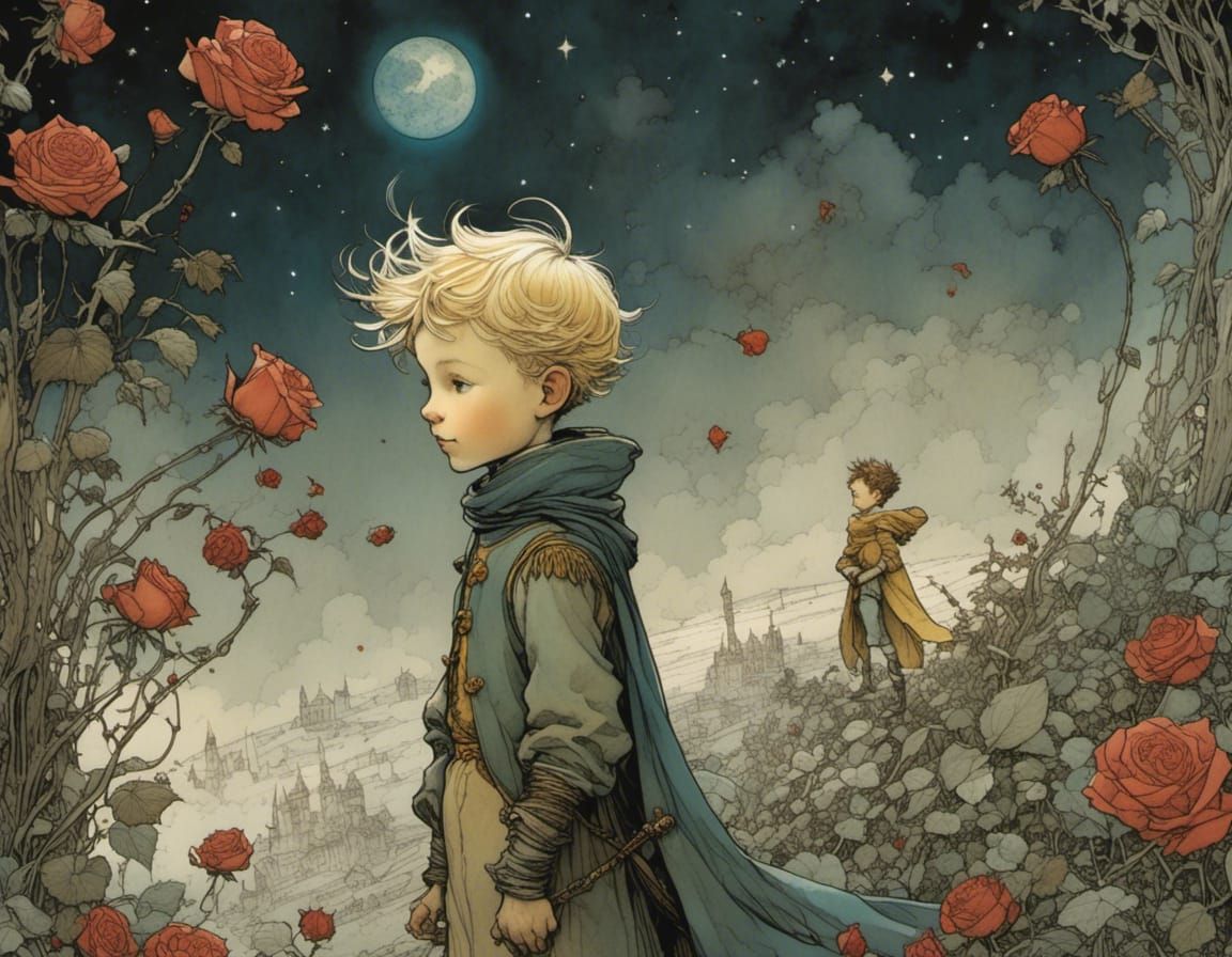 The Little Prince and Rose, Intricate Illustration