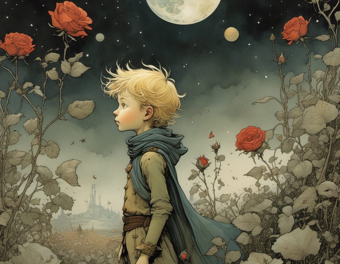 The Little Prince and Rose: Intricate Illustration