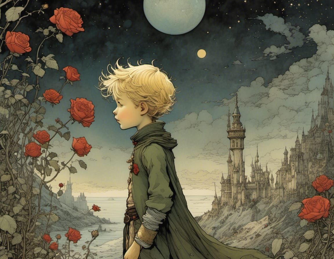 The Little Prince and Rose: Intricate Illustration