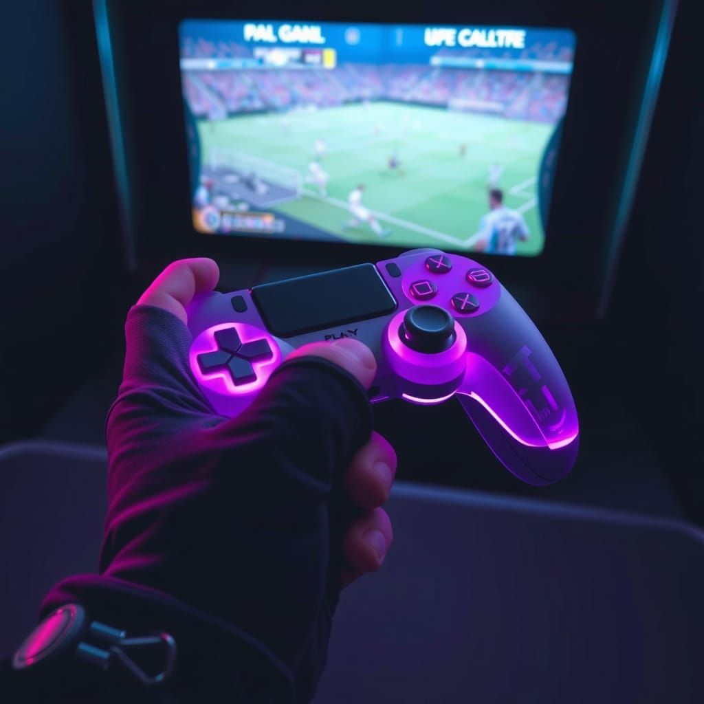 Futuristic PlayStation Controller with Neon Lights