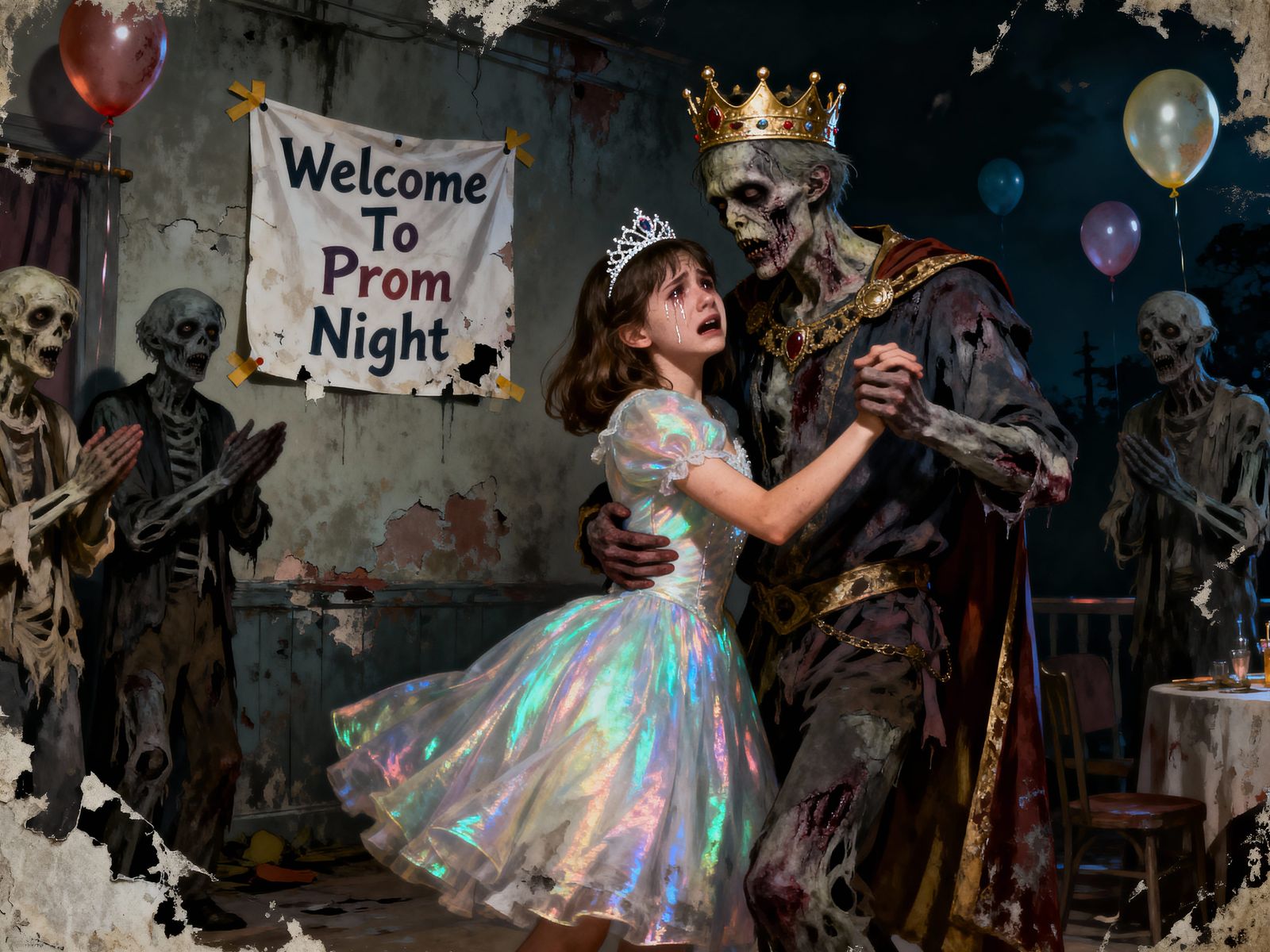 Zombie King Dances With Crying Girl at Grunge Prom