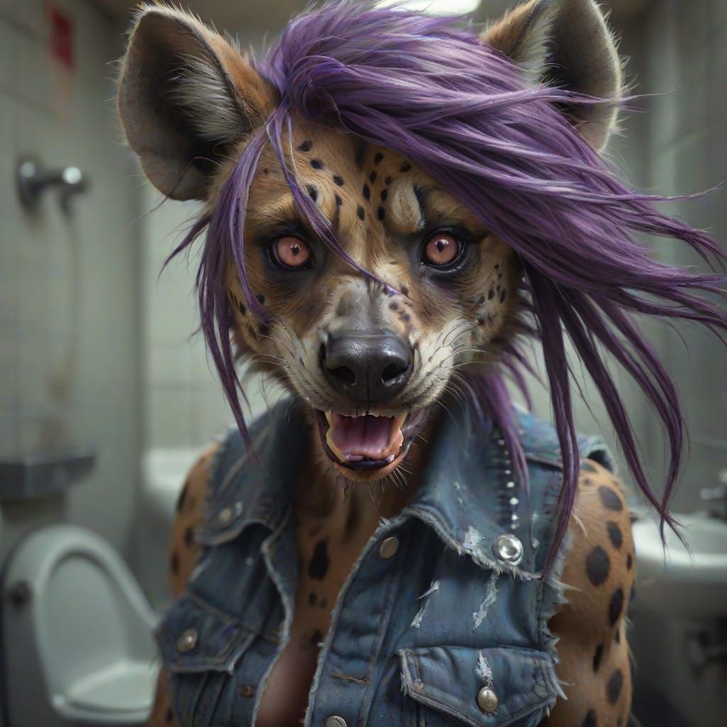 Sultry Furry She-Hyena Seduces in Grimy Public Restroom