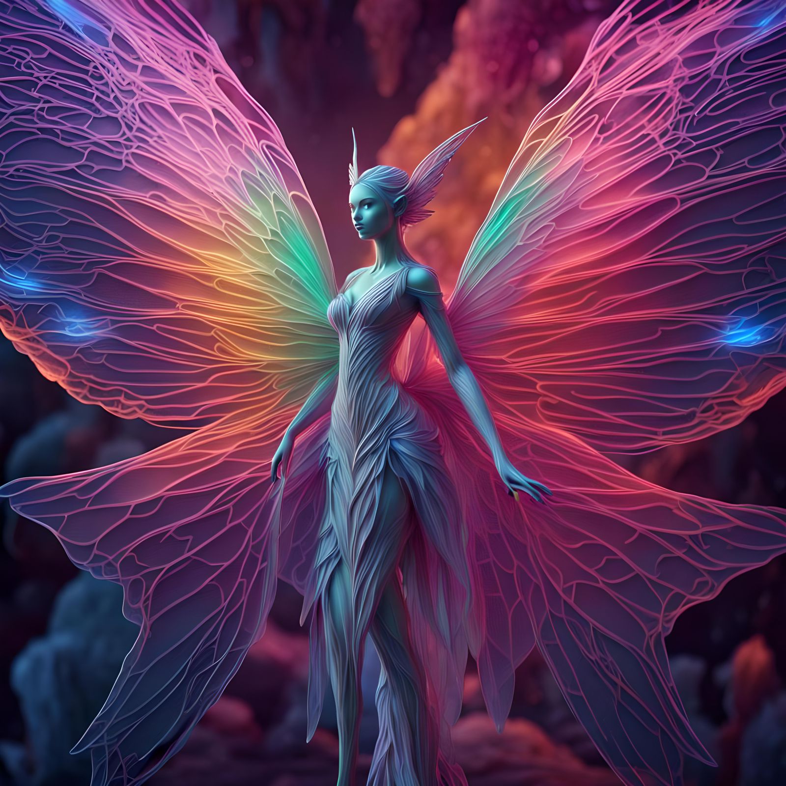 Fantasy Fairy with Neon Wings in 3D