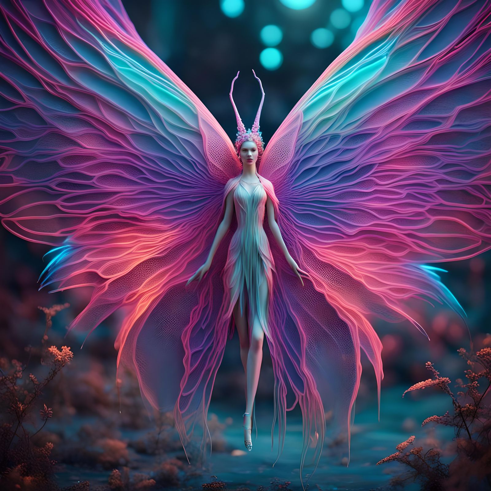 Fantasy Fairy in 3D Organic Mesh with Neon Colors
