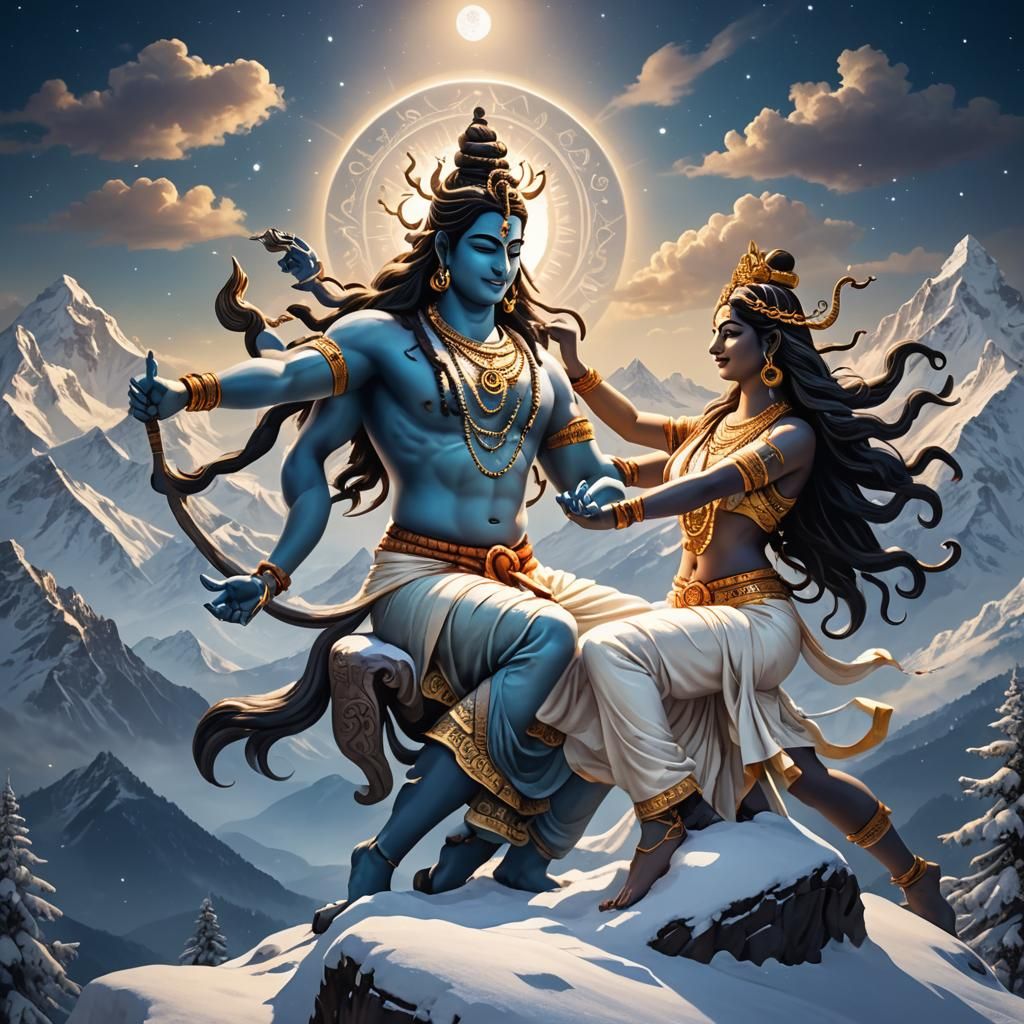 Shiva and Shakti Dance on Snowy Mountains