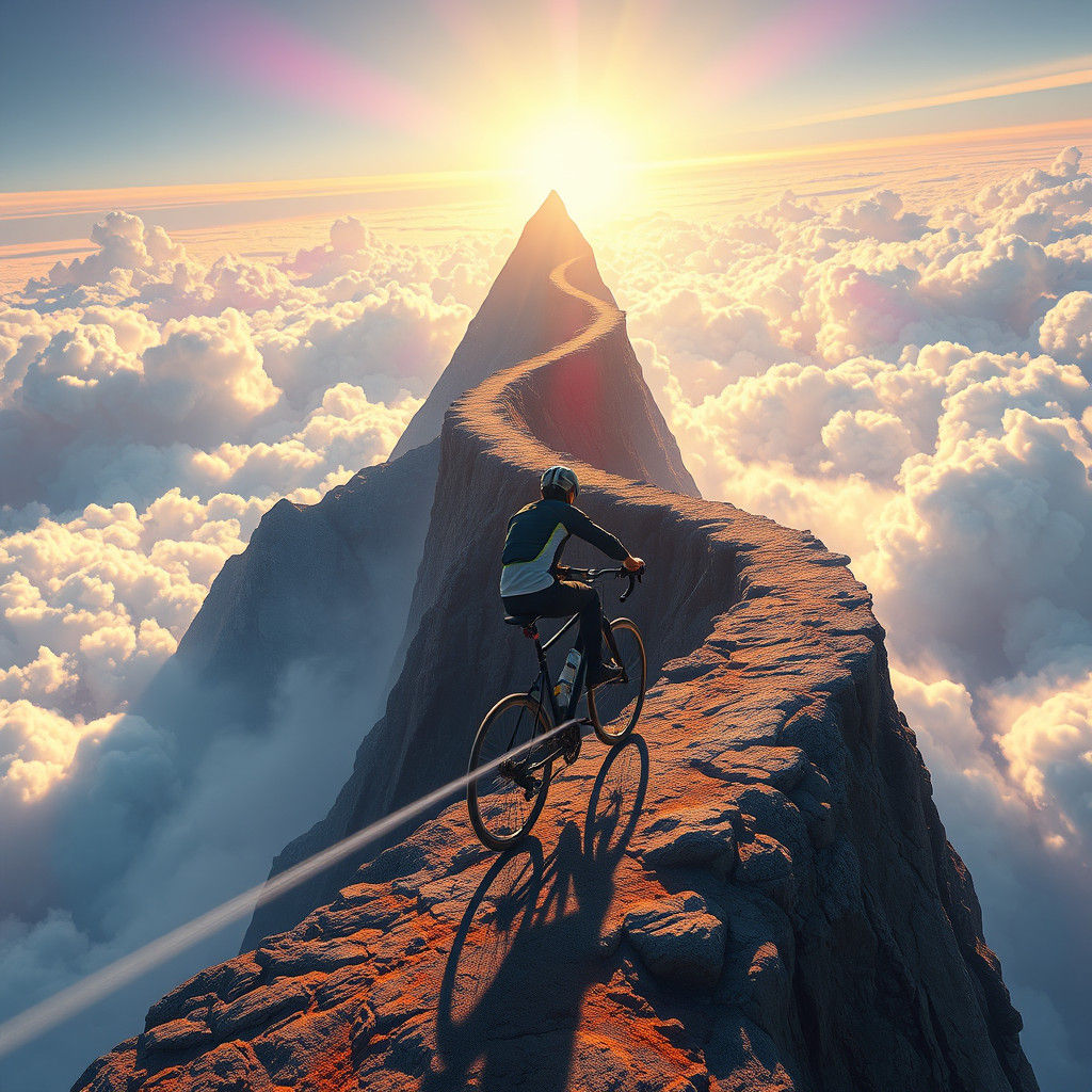 Ethereal Biker on Sky Trail in Futuristic Style