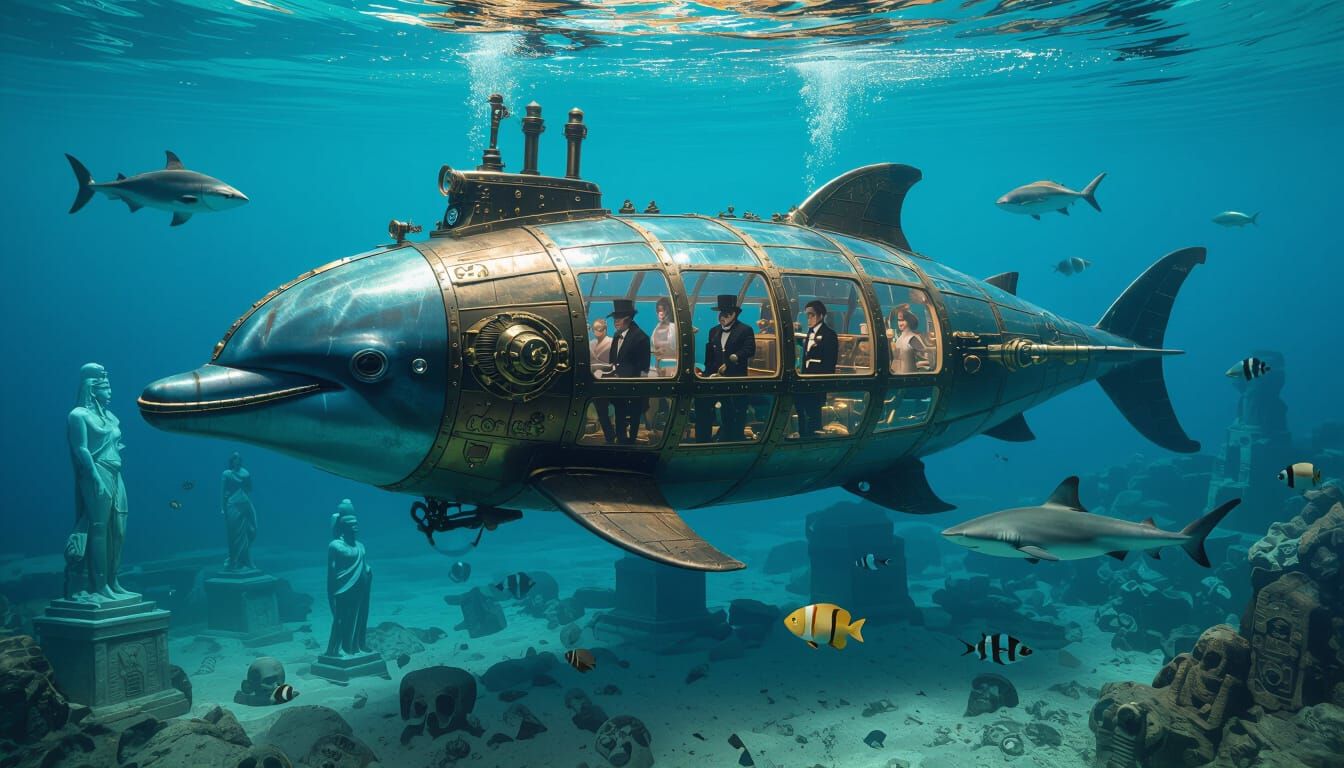 Steampunk Dolphin Submarine Explores Egyptian Ruins Underwat...