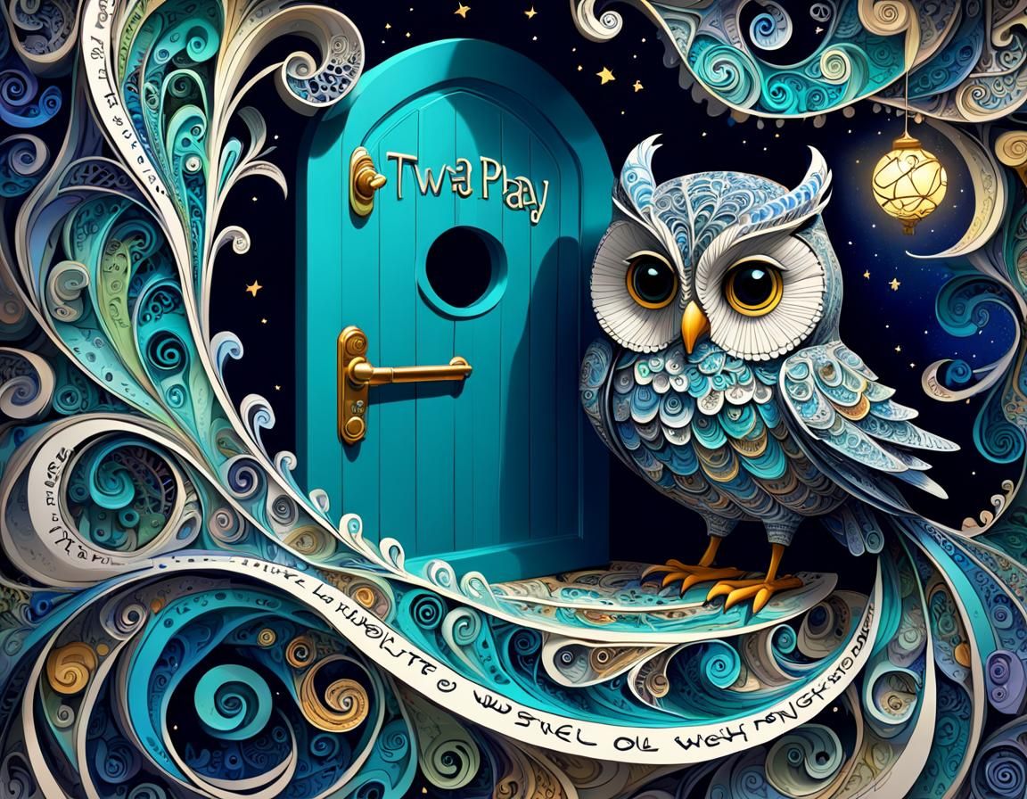 Wise Owl in a Wordplay Land: Abstract Vector Art