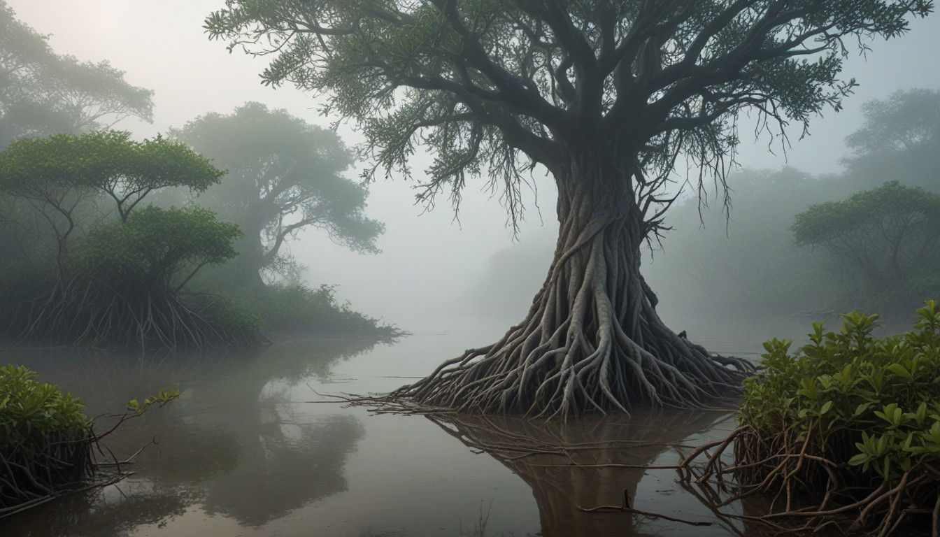 Surrealistic Mangrove Tree in Warm Earthy Tones
