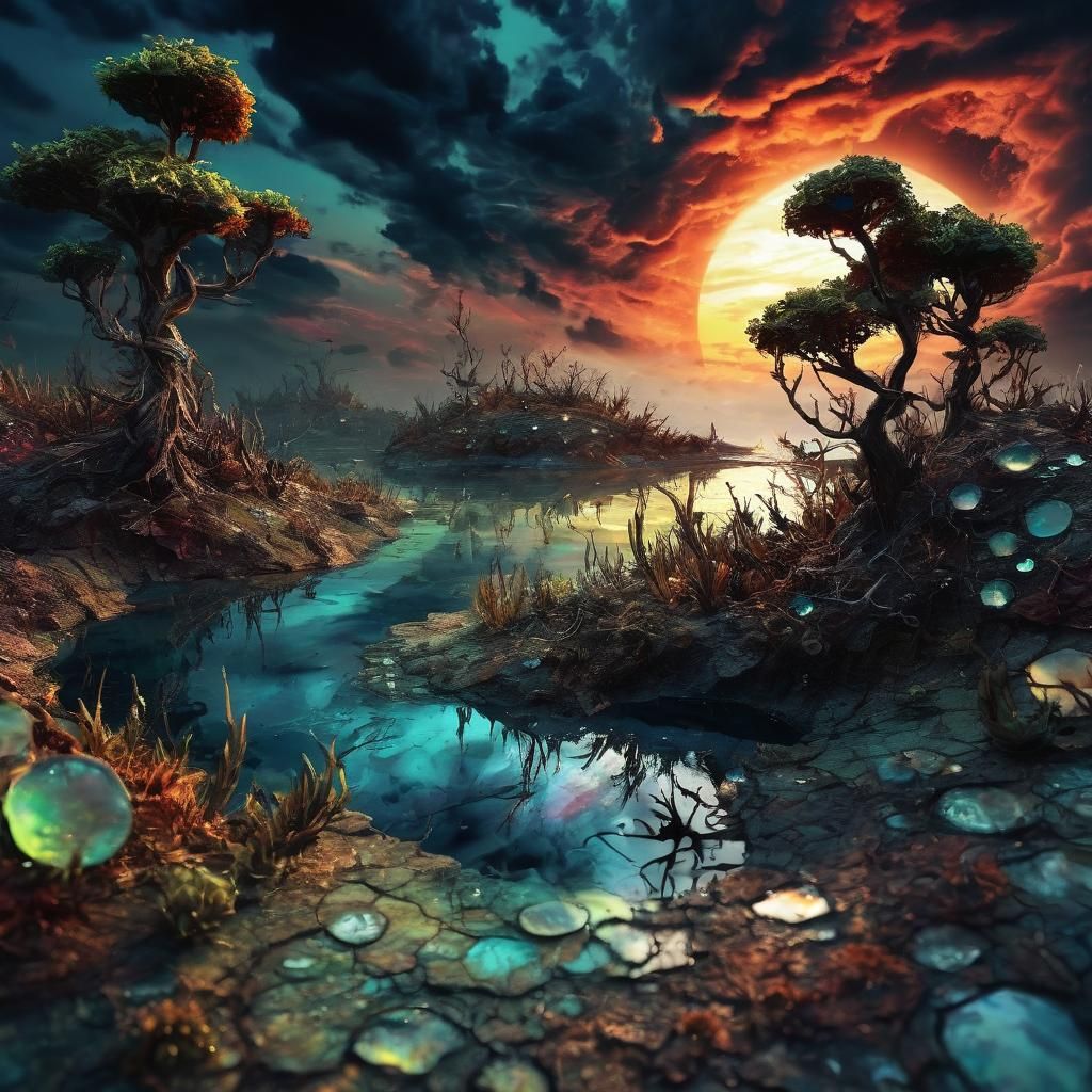 Naturepunk Planet Landscape with Rich Colors