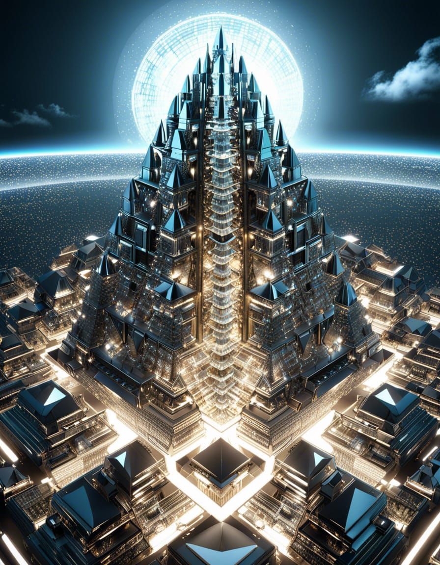 Crystal Pyramid City in Arcanepunk Style