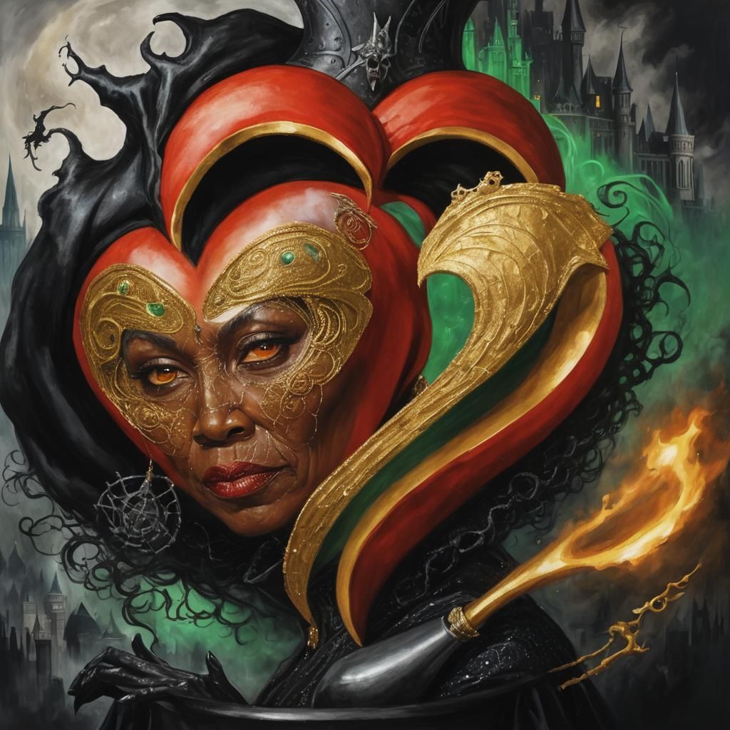 Elegant African Princess with Witches in Dreamscape