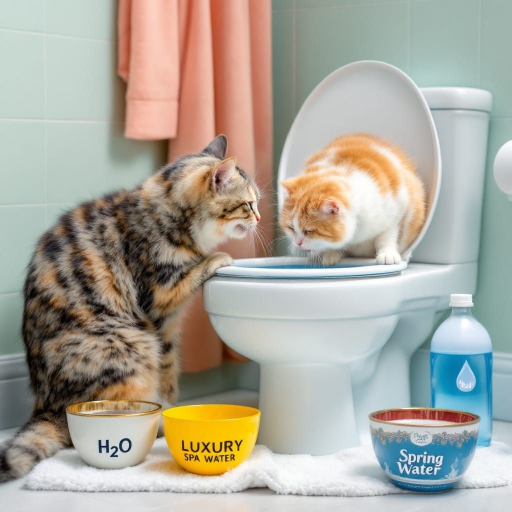 Humorous Cats Prefer Toilet Water Over Luxury Options