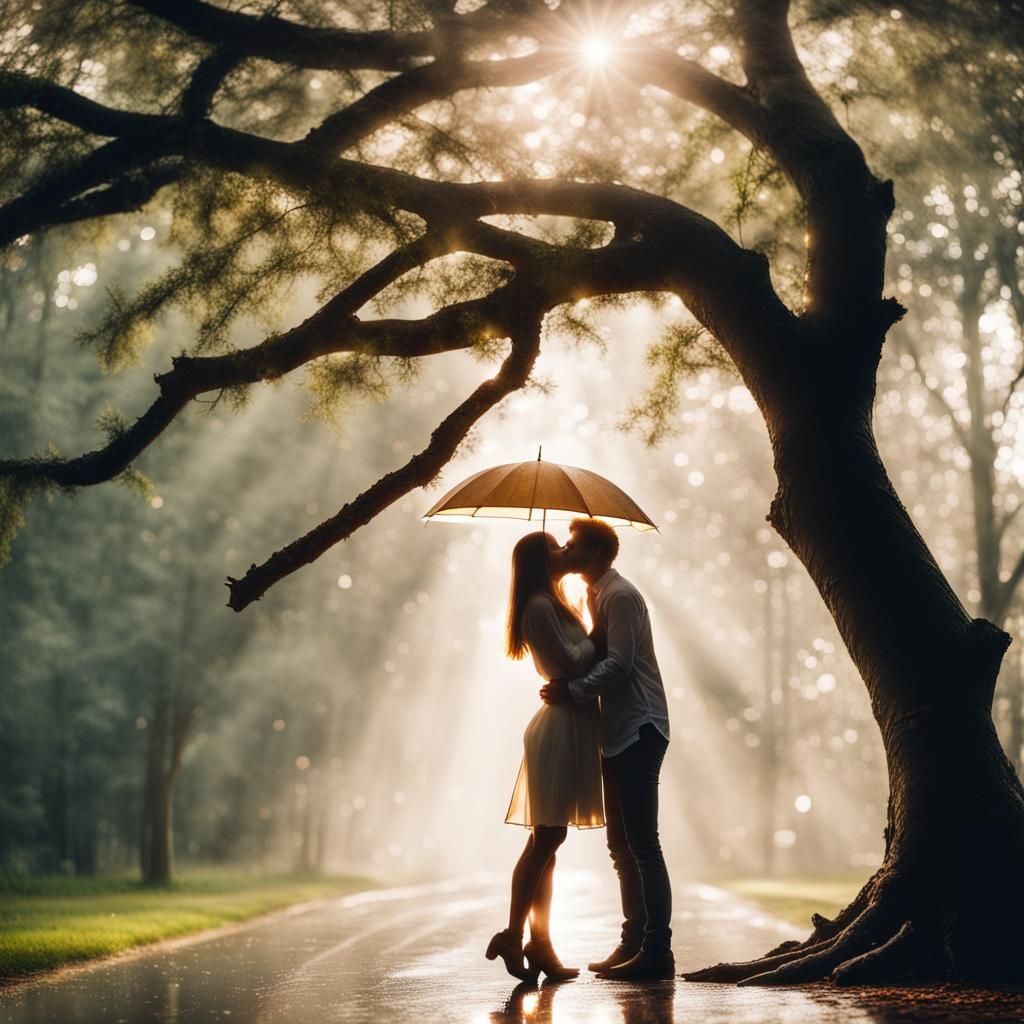 Kissing in the Rain on a Tree Branch