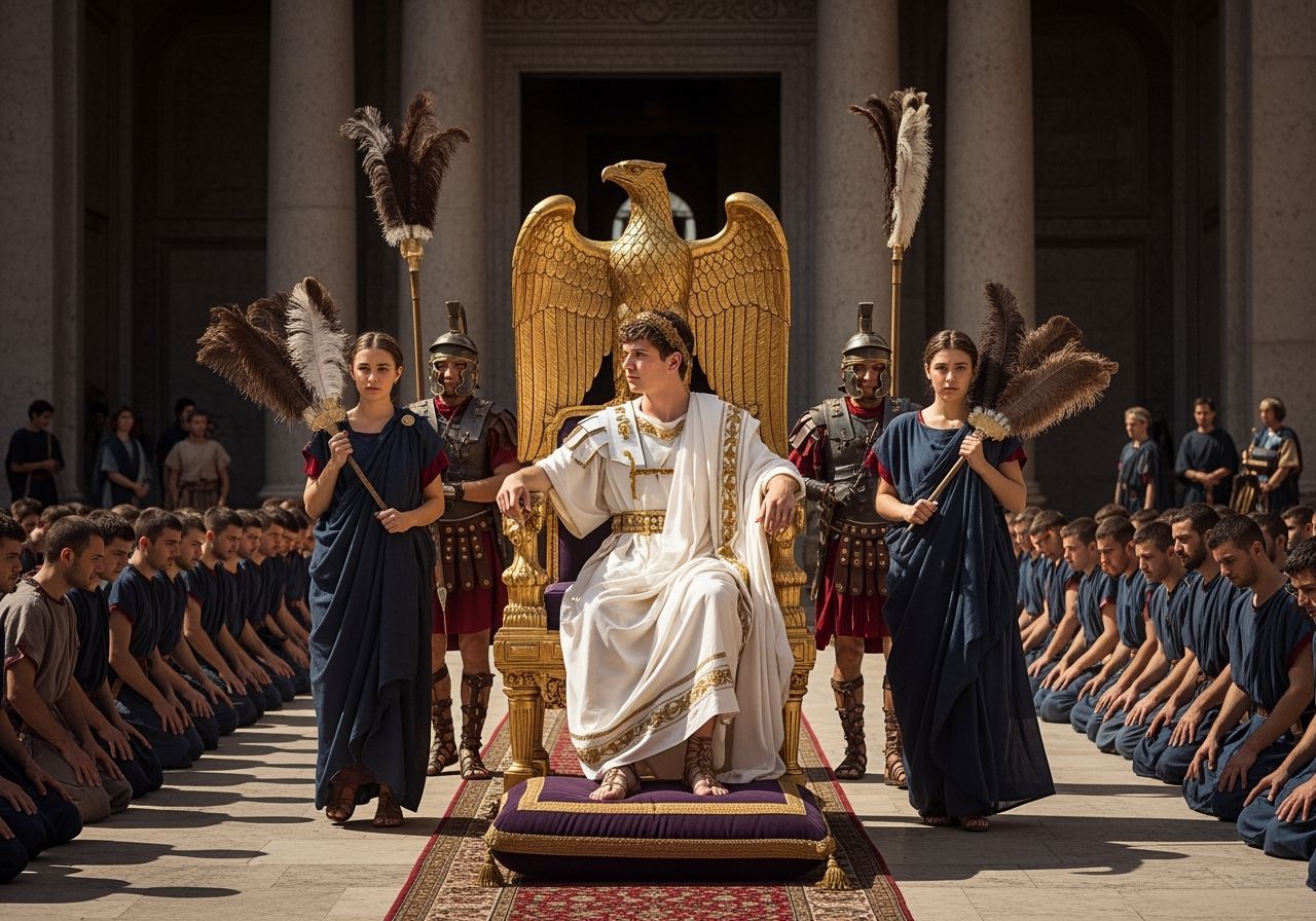 Young Roman Emperor on Eagle Throne, Photorealistic Style