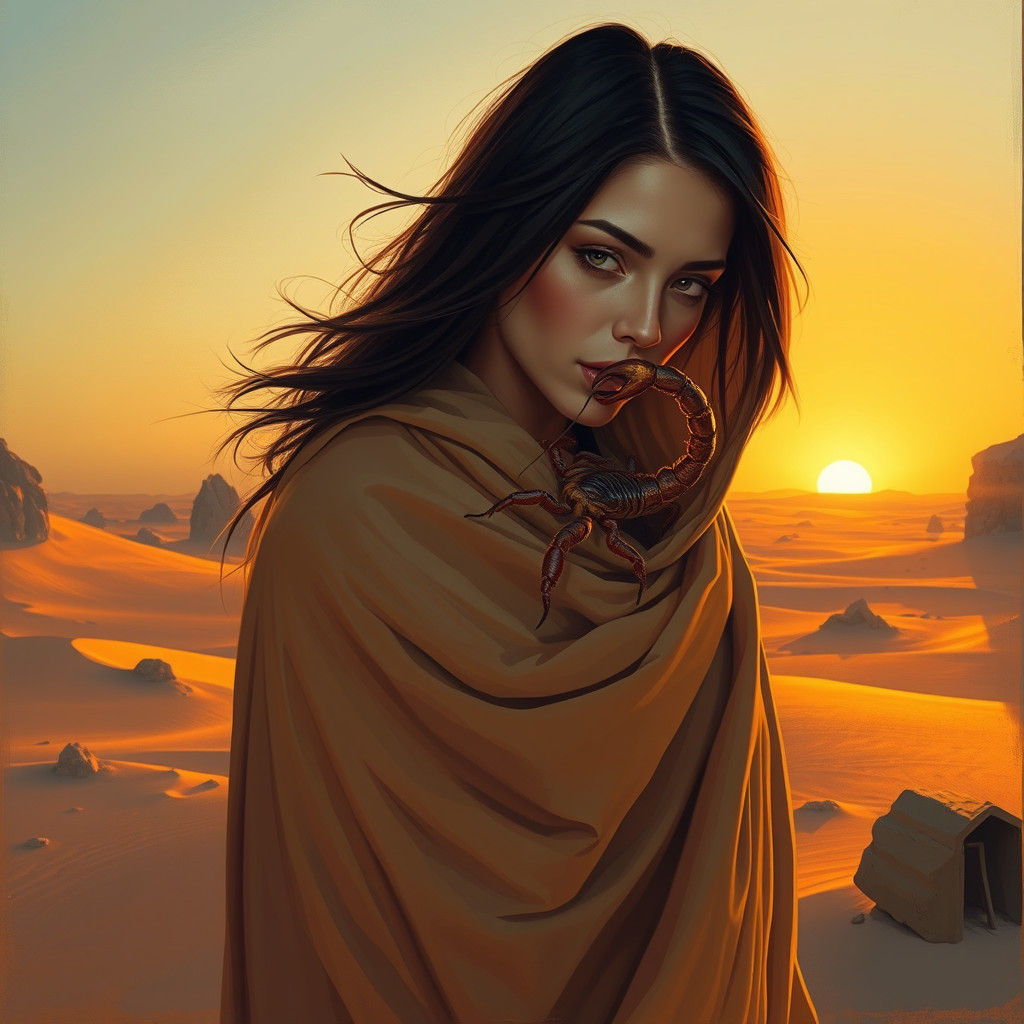 Desert Woman with Scorpion, Expressive Surrealism