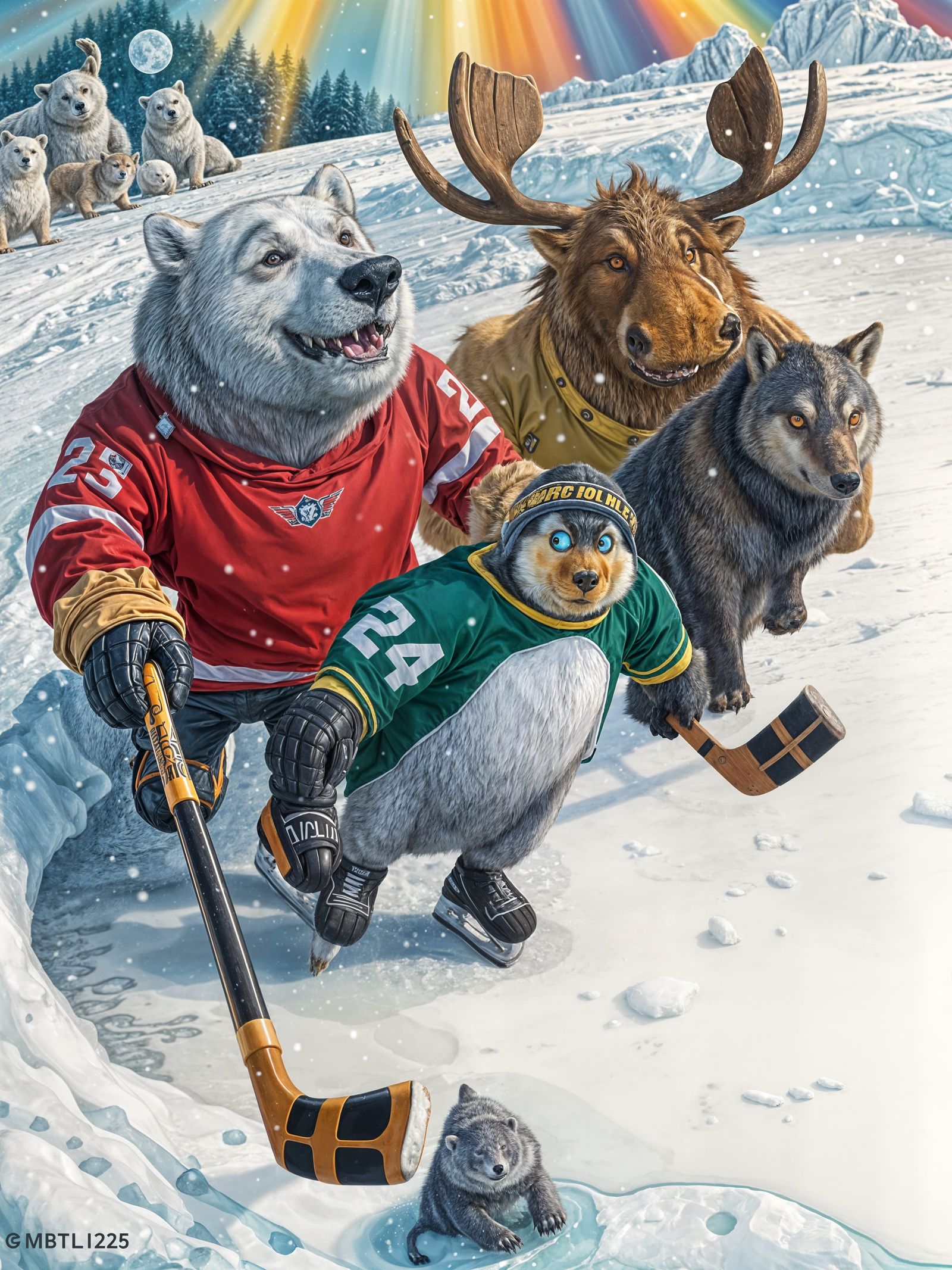 Arctic Animals Play Hockey in Winter Wonderland