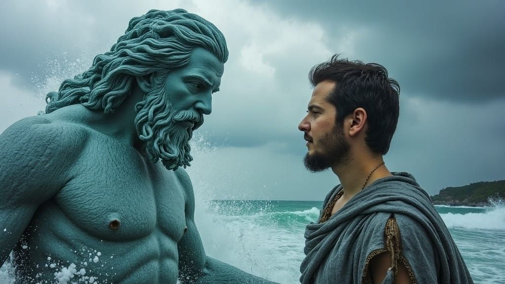 Odysseus Confronts Poseidon in a Turbulent Sea
