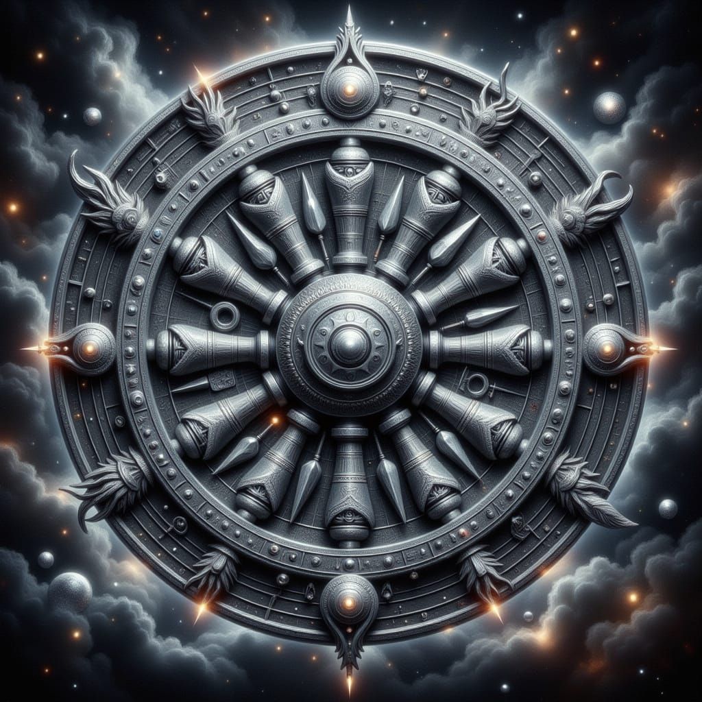 Mysterious Zodiac Wheel in Dark Gray Impasto Style