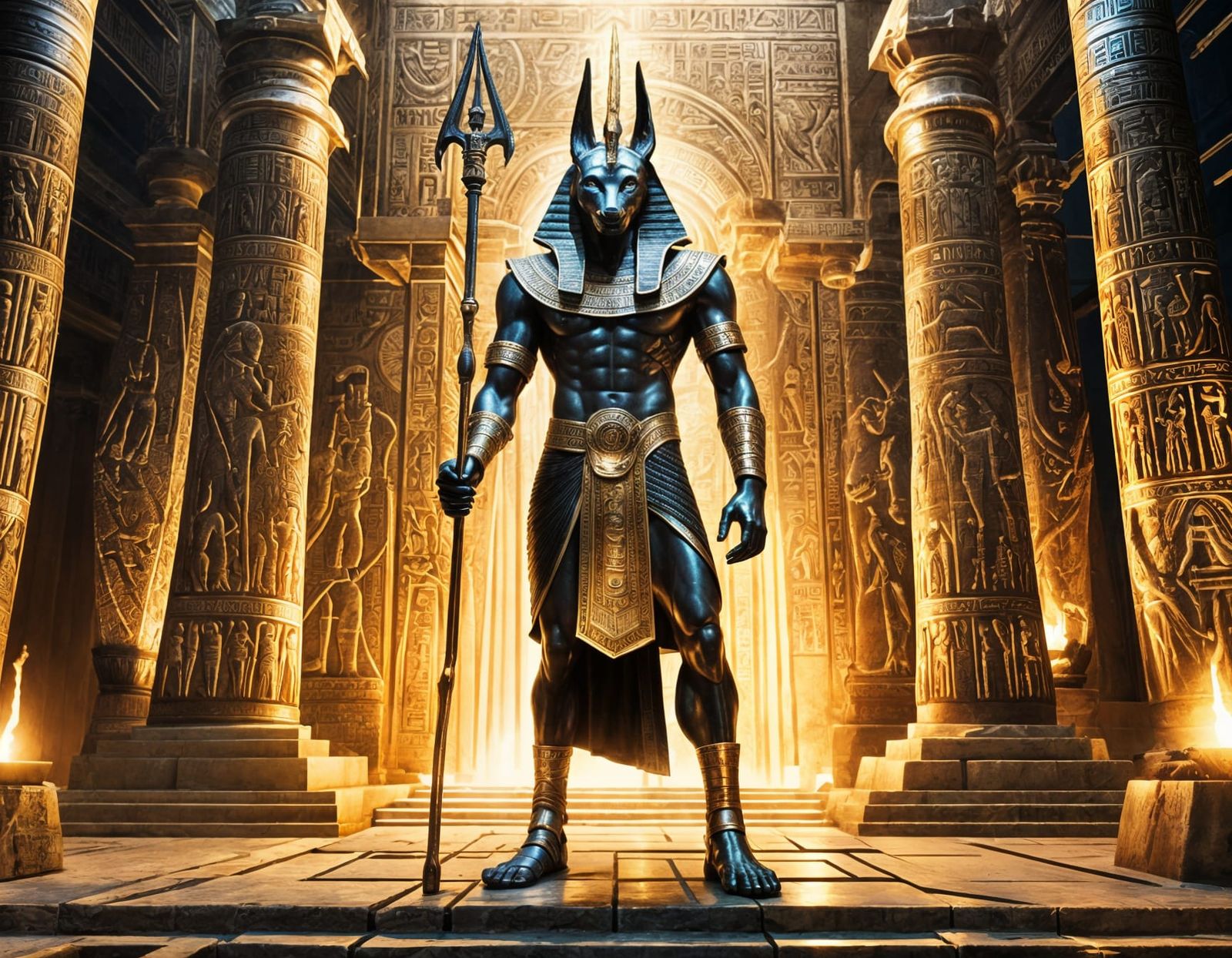 Anubis Guardian in Wires: Egyptian Fantasy Illustration