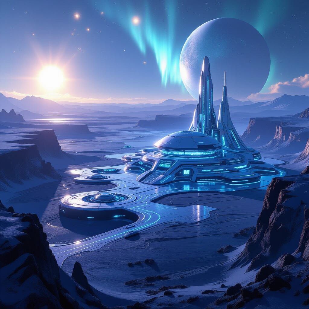 Alien Plateau Research Base Under Twin Suns