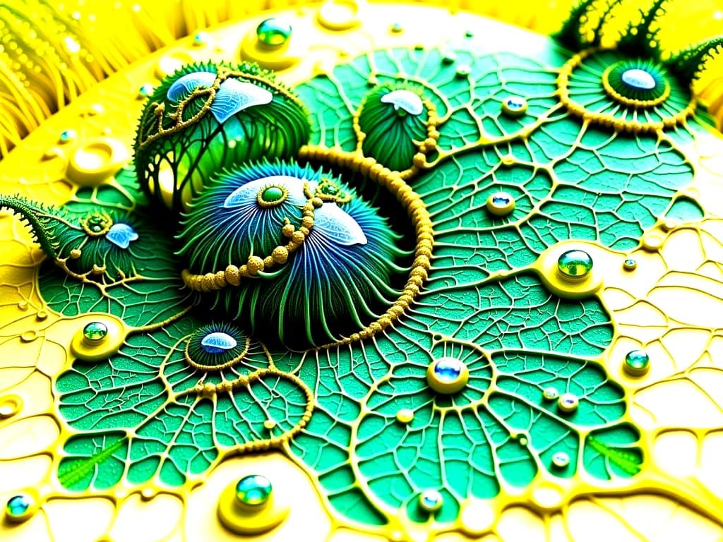 Fractal Dew Drops on Lotus in Photorealistic Macro