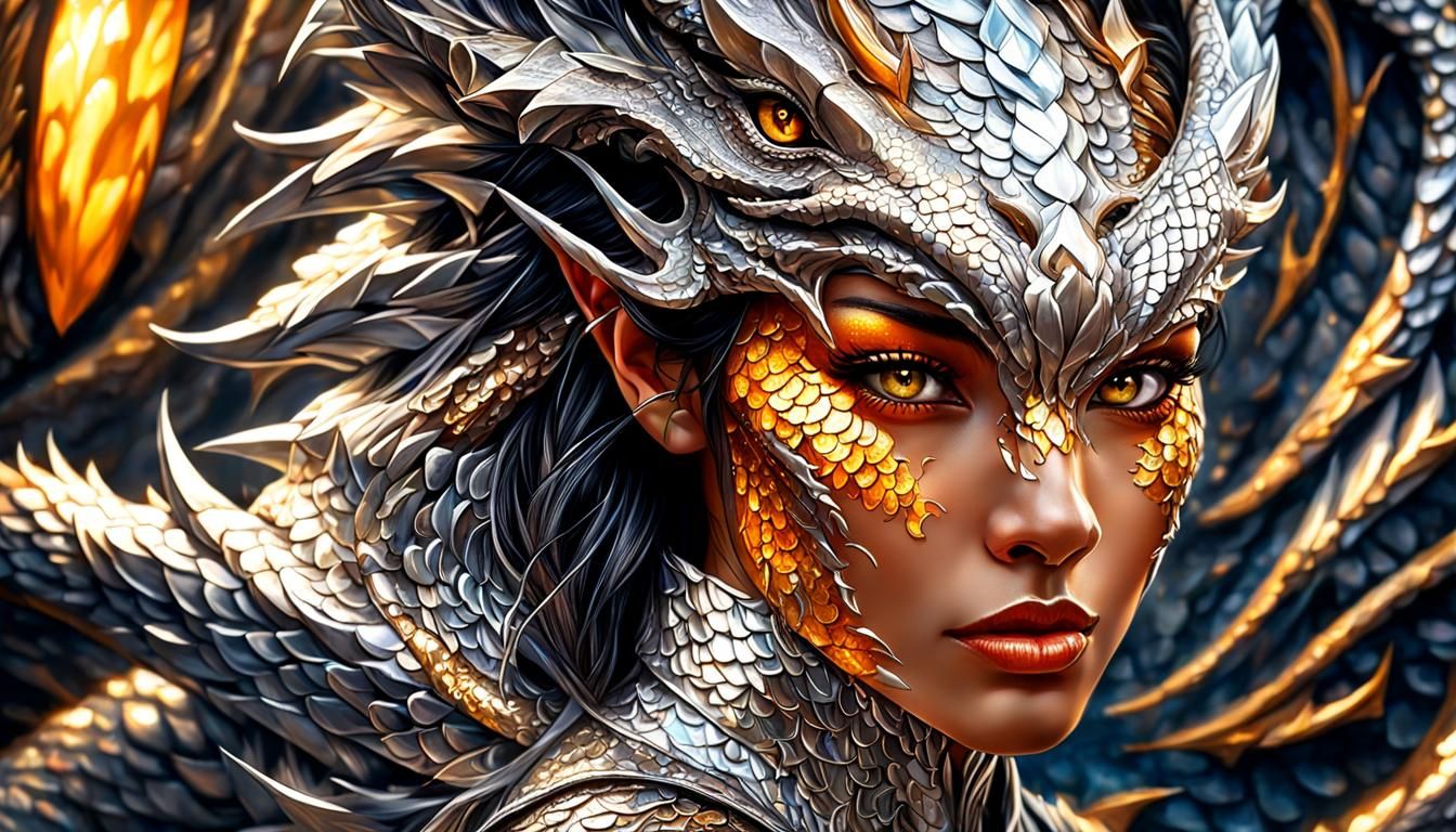 Dragon-Human Hybrid Portrait in Detailed Fantasy Art