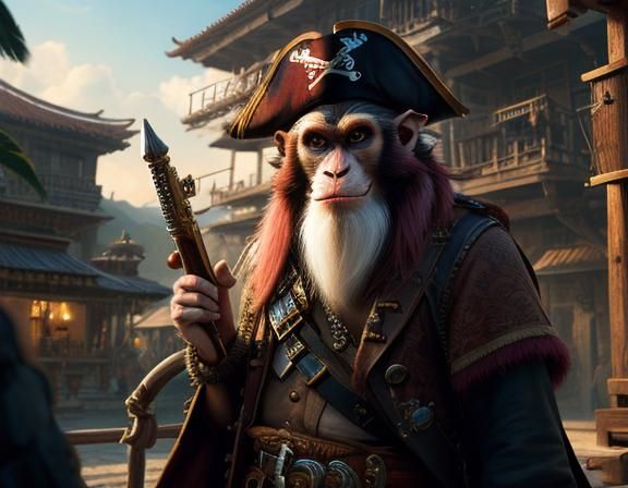 Detailed Pirate Monkey in Digital Matte Painting