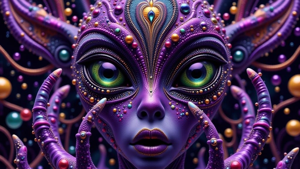 Ethereal Alien Portrait in Pointillism Digital Art