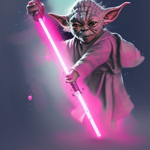 Pink Yoda with Lightsaber: Ink Splatter Masterpiece
