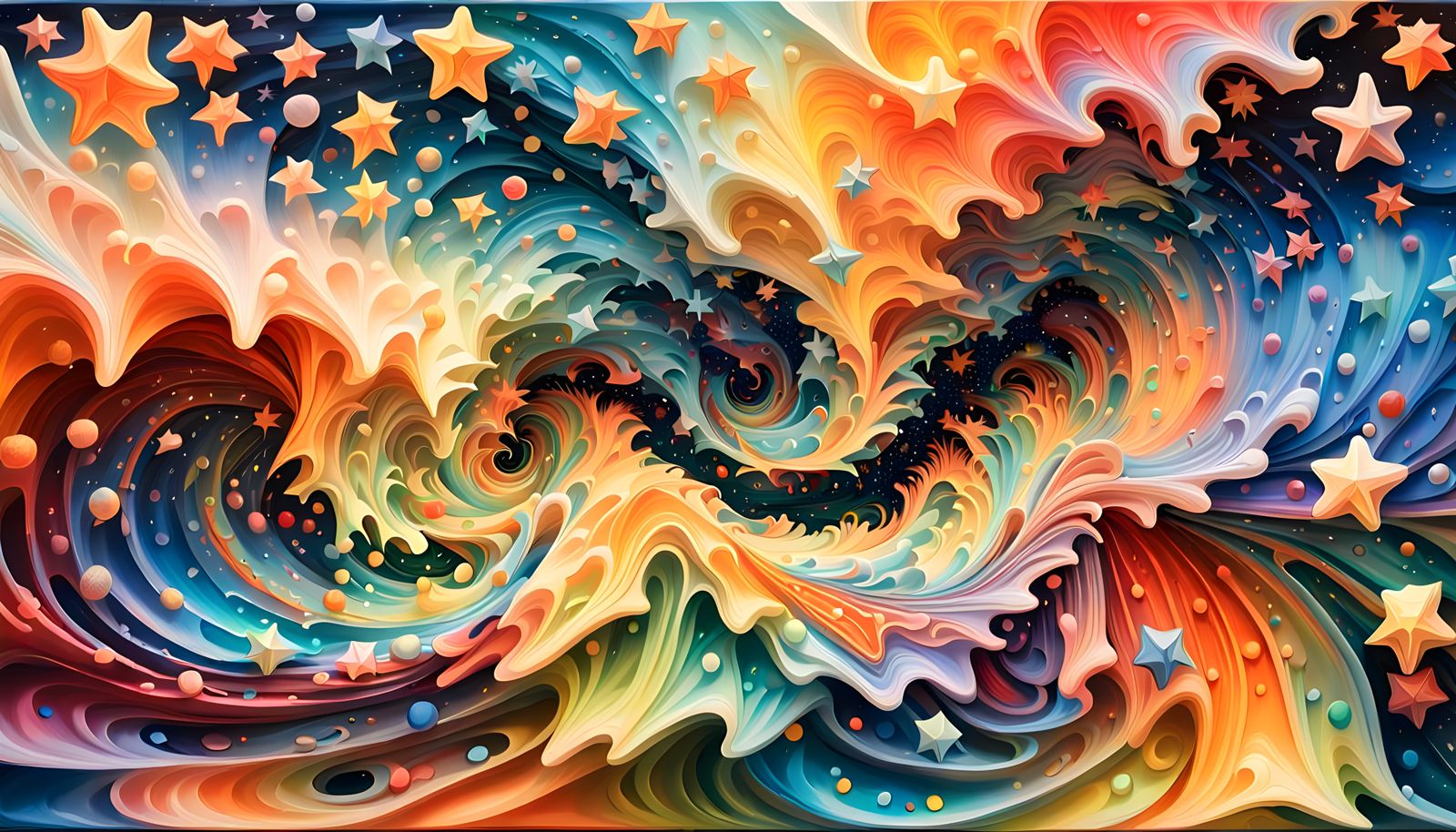 Iridescent Stars Form Celestial Body: Impasto Painting