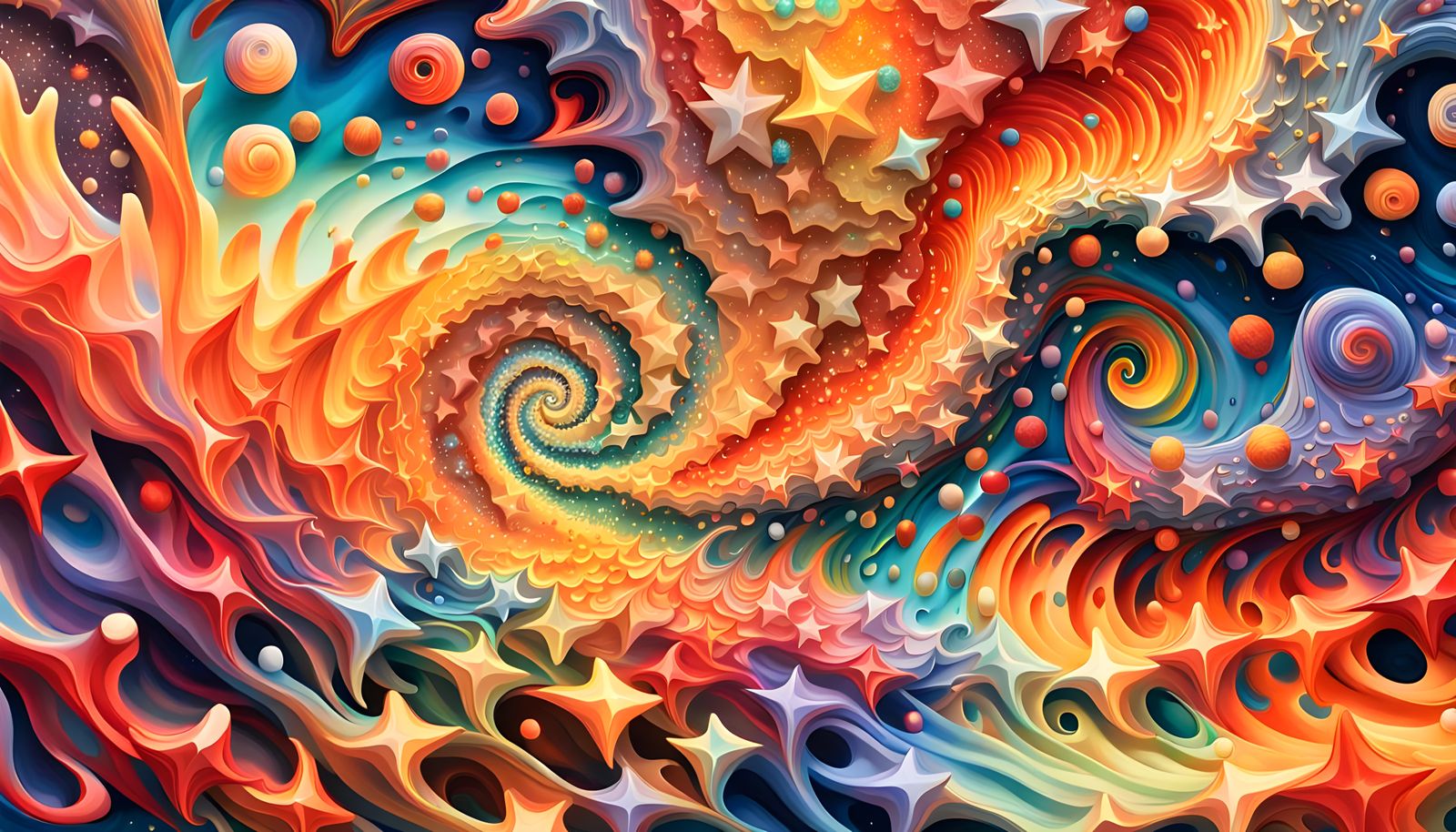 Iridescent Stars Form Maelstrom in Impasto Painting