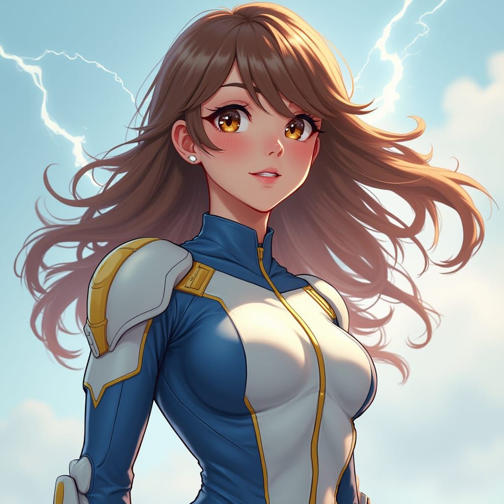 Electric Powered Heroine in Anime Inspired 3D Rendering