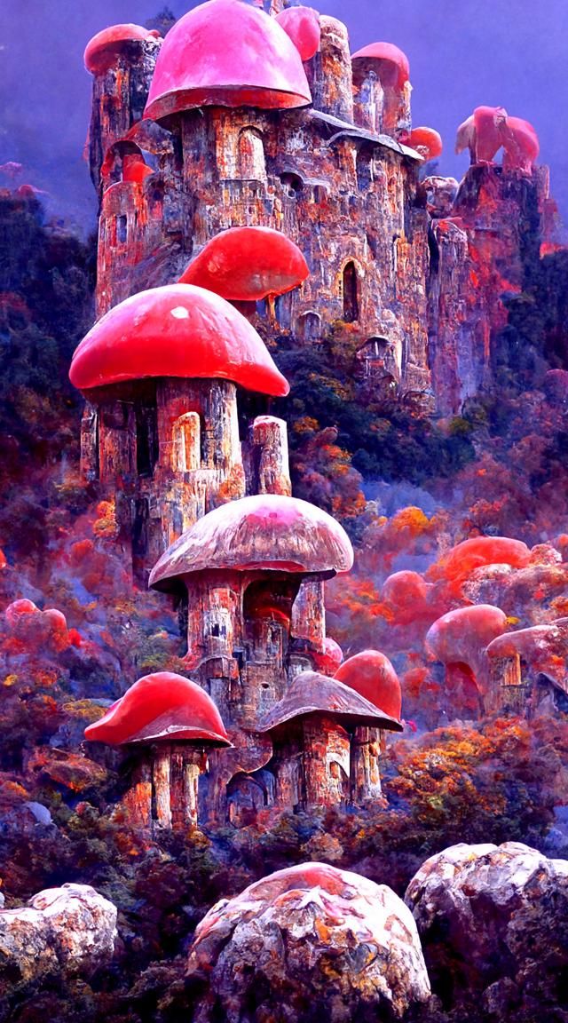 Scenic Mushroom Castle in Liminal Digital Illustration