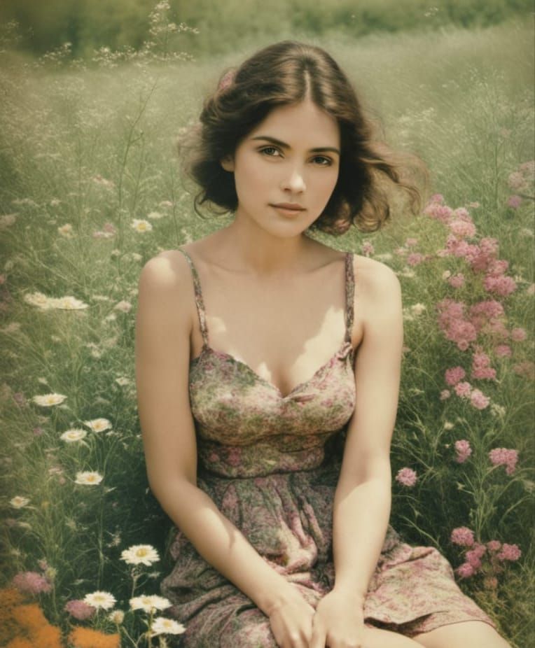 Woman in Wildflower Meadow: Gum Bichromate Photography