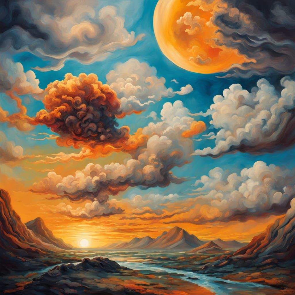 Surrealism: Stormy Meets Sunny Sky Oil Painting