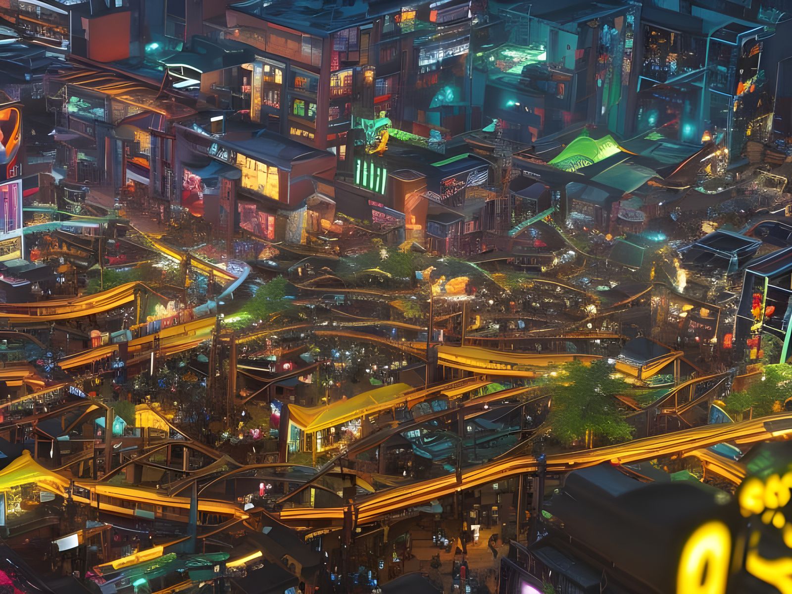 Cyberpunk Cityscape with Neon Lights and Dragon Art