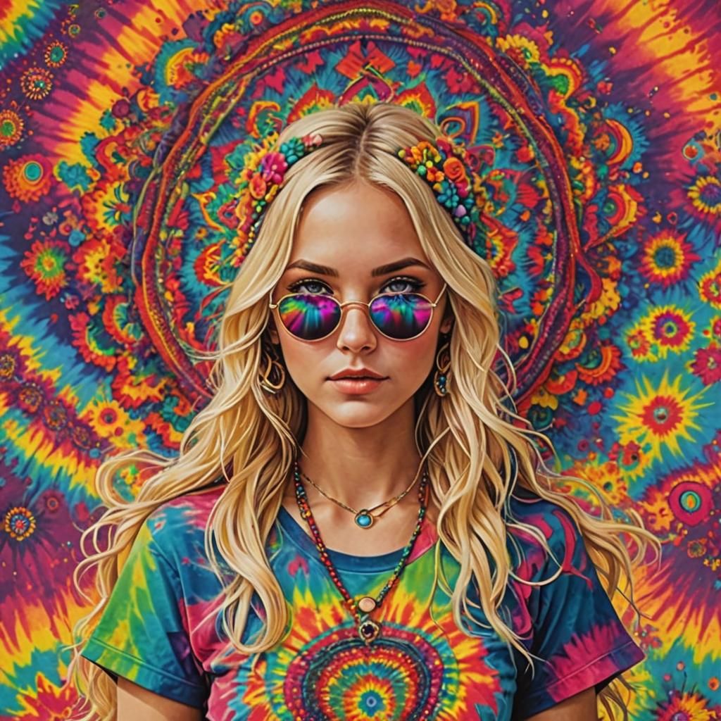 Psychedelic Art of a Blonde Hippie Chick
