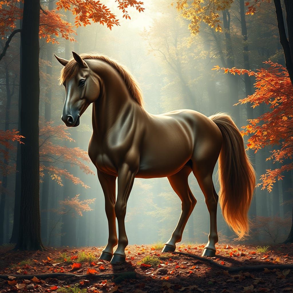 Majestic Centaur in Autumn Forest, Oil Painting