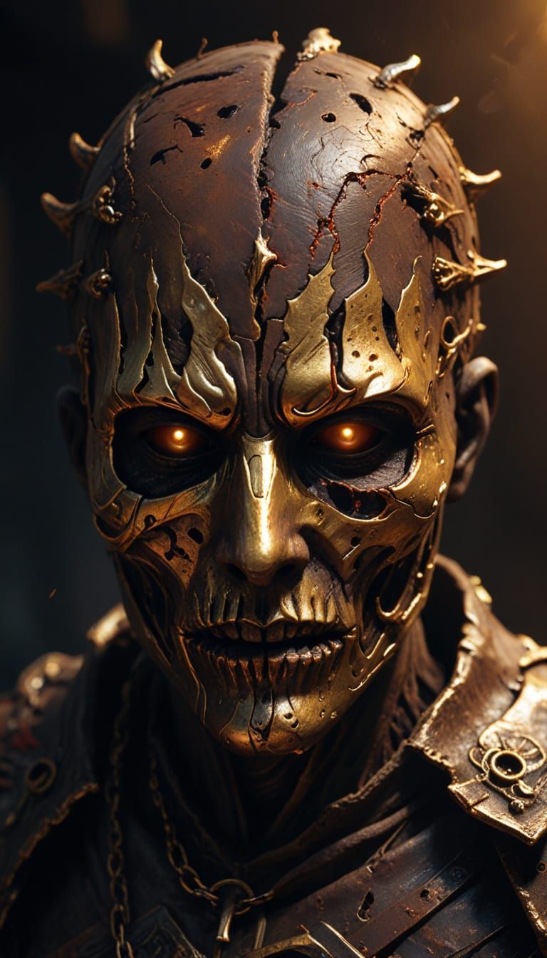 Eerie Rusted Mask with Flesh, Renaissance Style