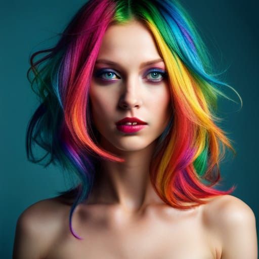 Girl with Rainbow Hair and Eyes