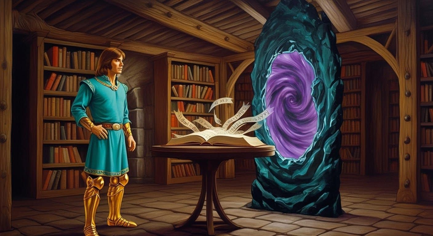 Man in Teal Tunic in 1980s Oil Painting