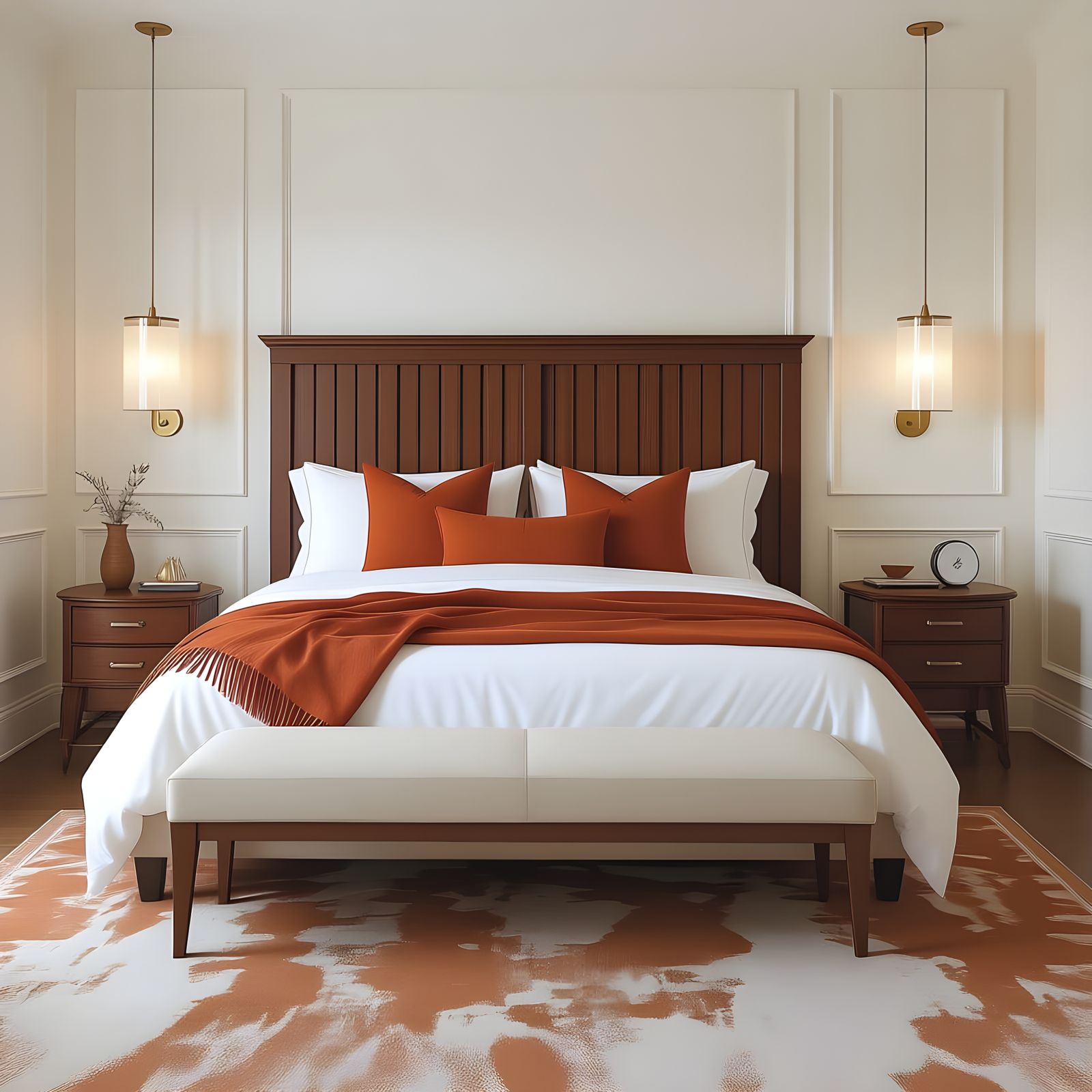 Luxury Bedroom Interior Design with Walnut Headboard