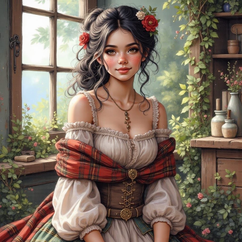 Elegant Scottish Lady in Traditional Attire