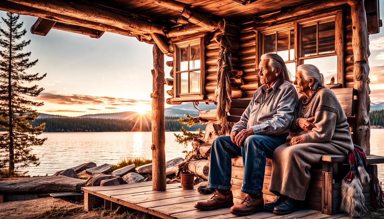 Native American and Scandinavian Couple at Sunset
