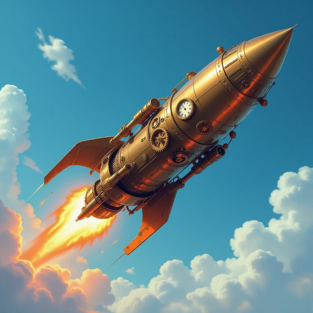 Steampunk Rocket Blasts Off in Victorian Sci-Fi Style
