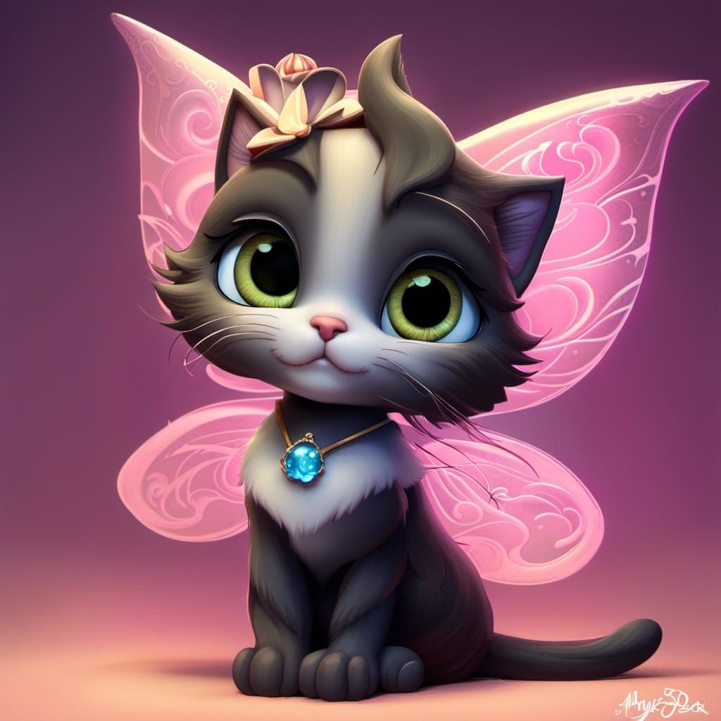 Gothic Fairy Cat Kitten: 3D Digital Art